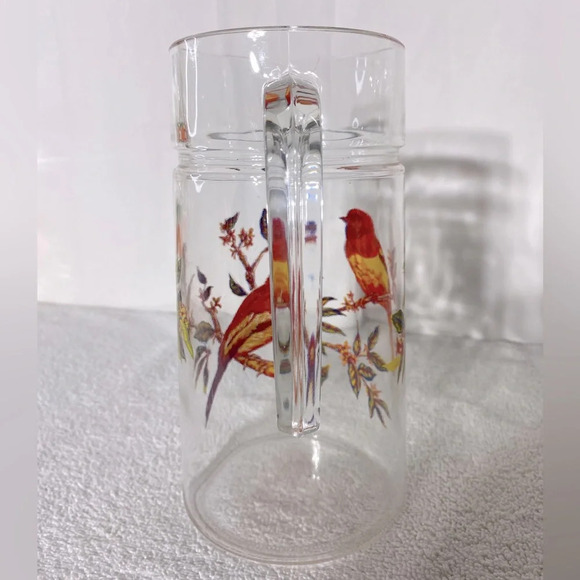 Vintage Luminarc Red Yellow Bird Glass Pitcher - Picture 7 of 13